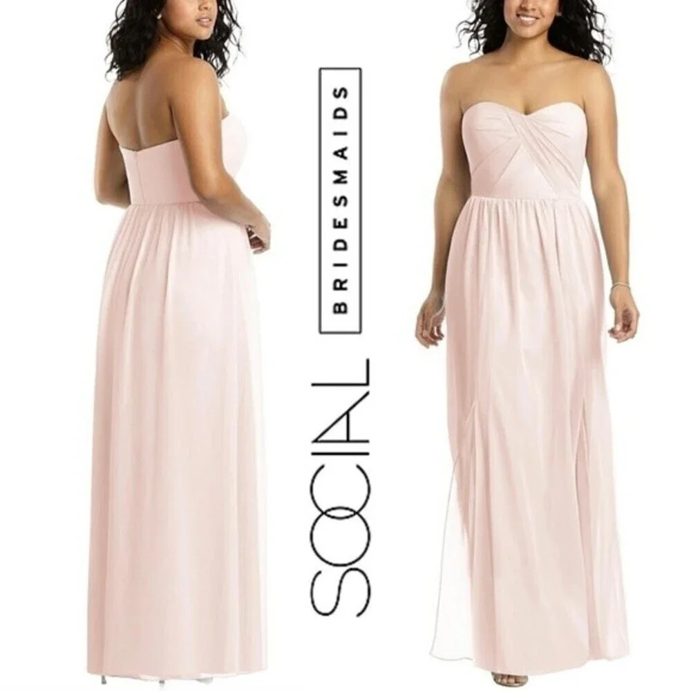NEW, Social Bridesmaids, Dessy Group, Strapless Front Slits Draped‎ Gown, Blush